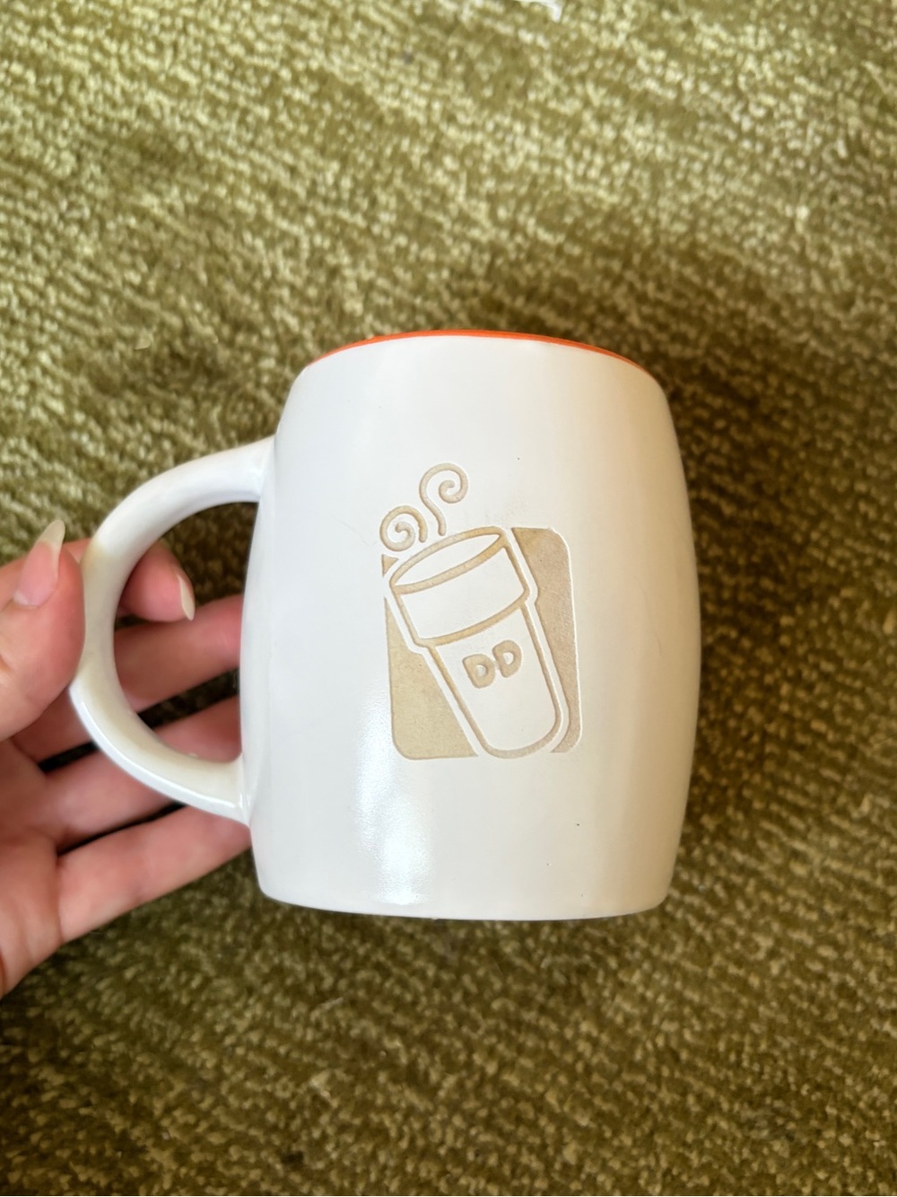 Vintage Dunkin Donuts Embossed Etched Mug Orange White 2012